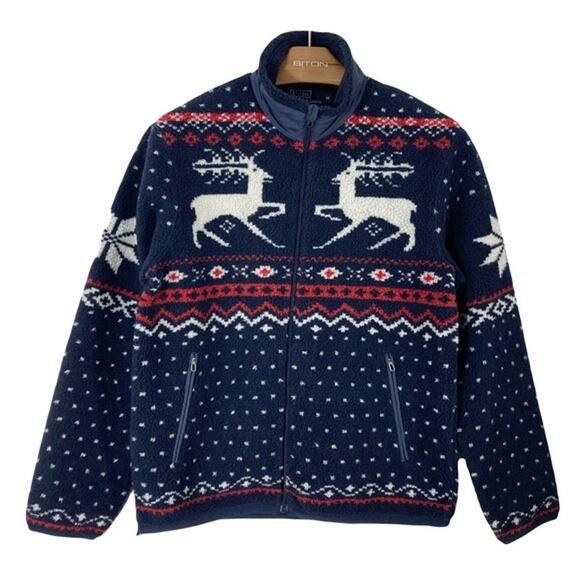 NWOT POLO RALPH LAUREN Fleece Jacket M Christmas Reindeer Aztec Quarter Zip - Picture 1 of 11